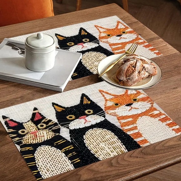 CATS Placemats (2) Woven Rustic Farmhouse Kitty Dining Room‎ Table Settings NEW - Picture 2 of 8